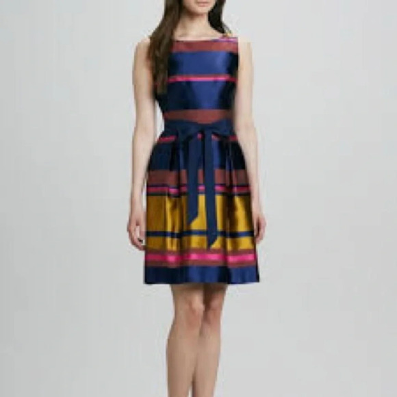Trina Turk Sabra Shantung Sleeveless Dress in Stripes - Size 6 - Picture 1 of 8